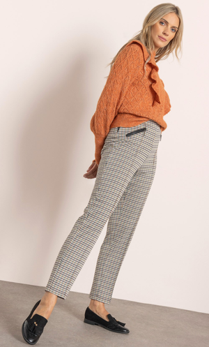Dogtooth Pull On Trousers - Khaki/Black