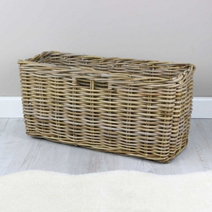 Grey & Buff Rattan Console Wicker Storage Basket
