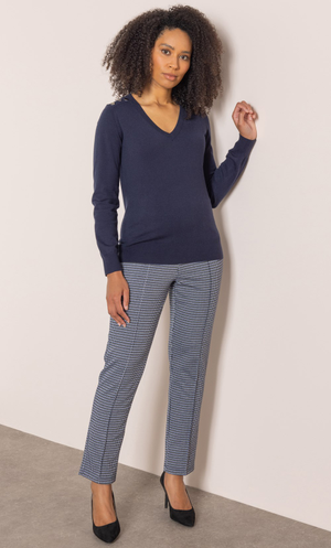 Dogtooth Pull On Trousers - Black/Blue
