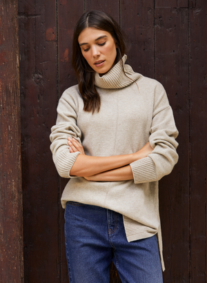 Asher Wool Blend Turtleneck Jumper - 12 (UK Size 12) / Natural