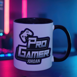 Personalised Pro Gamer Black Handled Mug