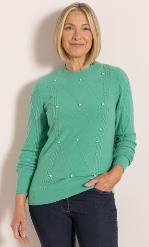Anna Rose Embellished Lightweight Jumper - Emerald