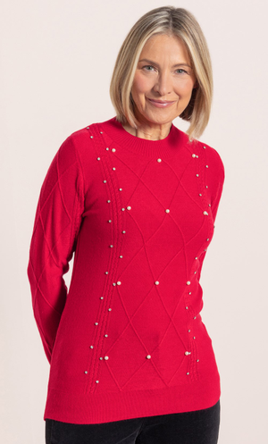 Anna Rose Embellished Lightweight Jumper - Red
