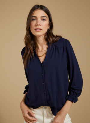 Annie Ruffle Collar Blouse - UK 12 | EU 38 | US 08 / Classic Navy