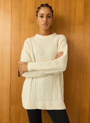 Aisha Wool Blend Cable Jumper - UK 14 | EU 42 | US 10 / Soft White