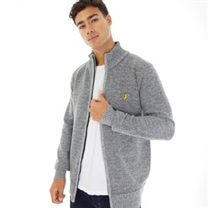 Brave Soul Mens Damir Zip Up Jumper Grey Marl