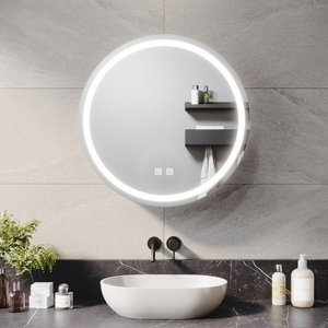 ELEGANT Round Bathroom Mirror Cabinet with Led Lights 600mm Dark Grey