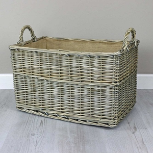 Antique Wash Handled Hessian Lined Storage Basket