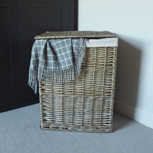Antique Wash Square Wicker Laundry Basket