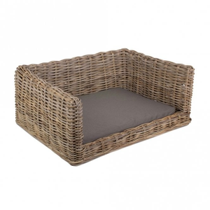 Grey & Buff Rattan Dog Bed Basket