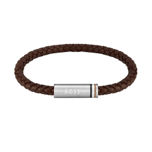 BOSS by Hugo Boss Jewellery Stainless Steel & Brown Leather Men's Bracelet - 1580623