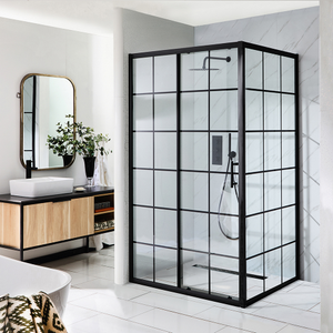 Milano Barq - 1400mm Black Grid Sliding Shower Door with 800mm Side Panel