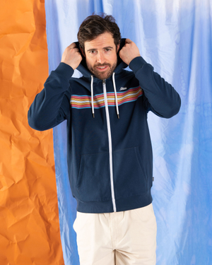 Classic Stripe Mens Zip Hoodie in Blue