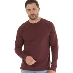 Remus Uomo Mens Tapered Fit Cotton Stretch Long Sleeve T-Shirt Plum