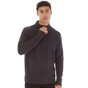 Onfire Mens Cable 1/4 Zip Neck Sweater Charcoal