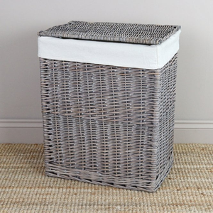 Slim Grey Wash Rectangular Wicker Laundry Basket
