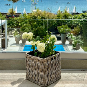 Grey and Buff Square Wicker Rattan Planter