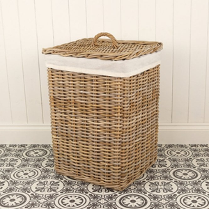 Grey & Buff Square Rattan Laundry Basket