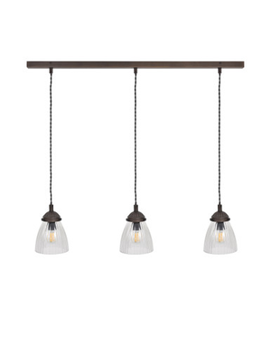 Fovant Glass Triple Pendant Light - Steel, Antique Bronze Finish