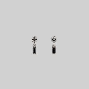 BEAUX. Tiny Skull & Black Spinel Stud Earrings - Silver - Silver
