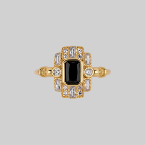 DECO. Skull & Black Spinel Cocktail Ring - Gold