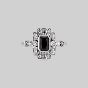 DECO. Skull & Black Spinel Cocktail Ring - Silver