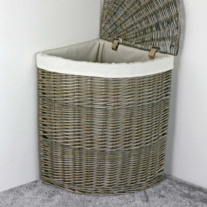 Antique Wash Wicker Corner Laundry Basket