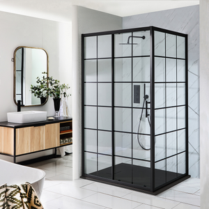 Milano Barq - Black Grid Corner Sliding Door Shower Enclosure with Anthracite Slate Tray - 1000mm x 900mm