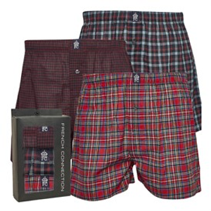 French Connection Mens Three Pack FC Woven Boxers Multi 2 - Chateaux Gingham/Chateaux Check/Red Green Blue Check