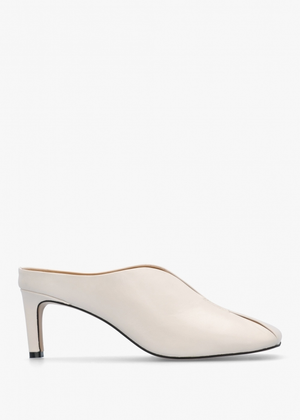 Squad White Leather Square Toe Heeled Mules