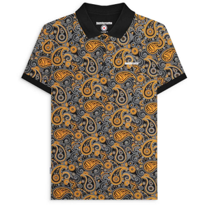 Lambretta Mens Paisley Brand Three Button Retro Polo Shirt Top - M / Black/Gold