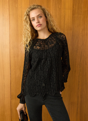 Coline Recycled Lace Sheer Top - 16 (UK Size 16) / Caviar Black