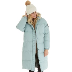 L'amore Couture Womens Harper Longline Puffer Jacket Hooded Fur Sage