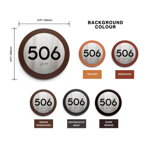 Round Door Number Sign — Wood & Metal
