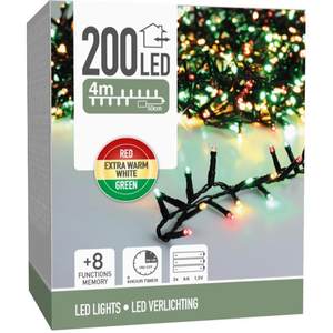 Micro Cluster 200 LED Three-Tone Traditional Christmas Lights - Red, Green, and Extra Warm White with Timer