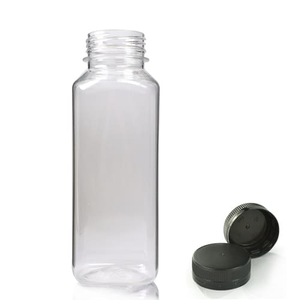 250ml Clear rPET Square Juice Bottle With 38mm T/E Juice Cap - Black