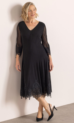 Anna Rose Embellished Midi Dress - Black