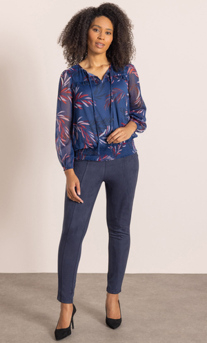 Slim Leg Pull On Suedette Trousers - Navy