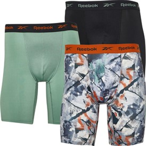 Reebok Mens Ranger Performance Three Pack Long Trunks Black/Print/Harmony Green