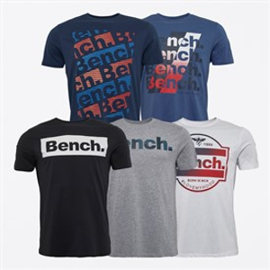 Bench Mens Beoley Five Pack T-Shirts Mid Blue/White/Black/Grey Marl/Navy