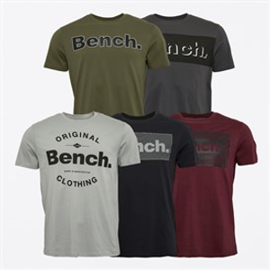 Bench Mens Wishaw Five Pack T-Shirts Khaki/Burgundy/Frost Grey/Black/Dark Grey