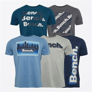 Bench Mens Stordon Five Pack T-Shirts Dusty Teal/Frost Grey/Navy/Frost Blue/Steel Grey