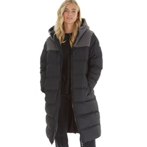 L'amore Couture Womens Jenna Puffer Coat Hooded With Borg Black