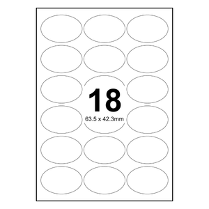100 Sheets A4 White Self Adhesive Paper Laser Inkjet Sticker Labels 63.5 x 42.3mm Oval - 18 Labels Per Sheet
