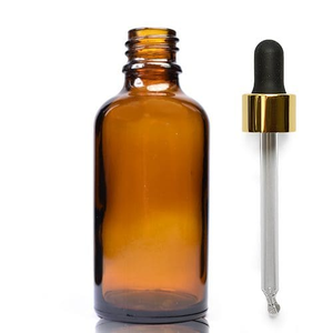 50ml Amber Glass Dropper Bottle With Luxury Gold Pipette - Black & Gold