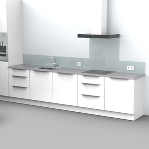 Achterwand keuken Keukenachterwand – tot 400 cm breed – tot 70 cm hoog – 6 mm gehard glas – keuze uit dekkend gekleurd of transparant – kras- en hittebestendig