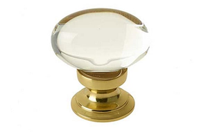 Clear Glass Oval Cupboard Knob 40 mm Satin Chrome Plate