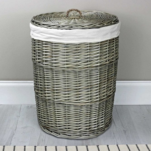 Antique Wash Round Wicker Laundry Basket 