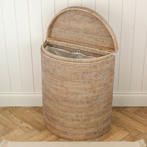 Purbeck Rattan Halfmoon Wicker Lidded Laundry Basket