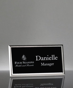 Engraved Metal Name Badge With Silver Frame - 3 x 1.5 Inch